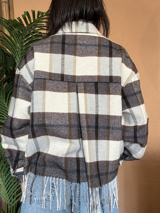 Camicia Vicolo quadri frange col. burro marrone<BR/> 