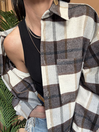 Camicia Vicolo quadri frange col. burro marrone<BR/> 