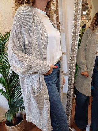 Cardigan Haveone lungo grigio perla