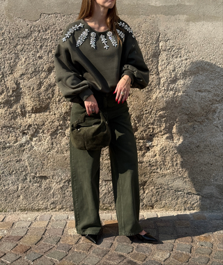 Felpa strass Have one col. Verde militare