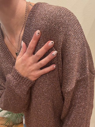 Maglia Kontatto scollo a V lurex col. Ruggine