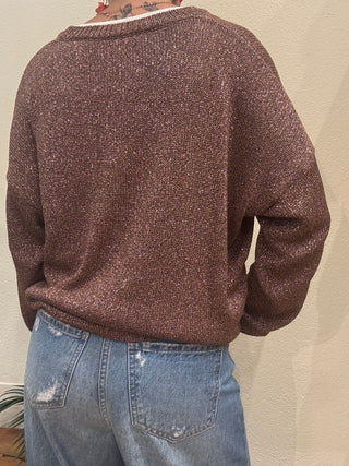 Maglia Kontatto scollo a V lurex col. Ruggine