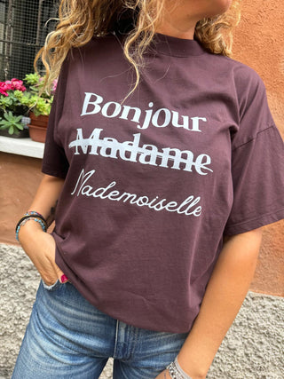 T-shirt Vicolo Bonjour Madame mademoiselle col. Marrone