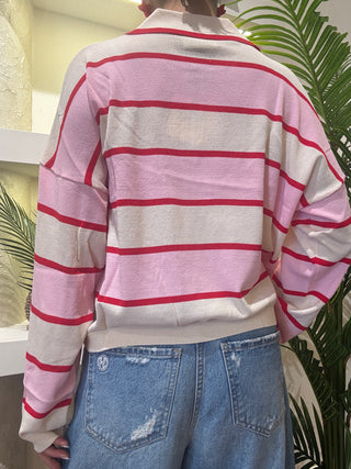 Polo Vicolo righe col. Panna/rosso/rosa