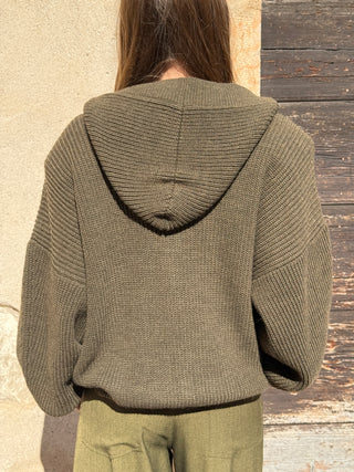 Cardigan con cappuccio Have One col. Verde militare