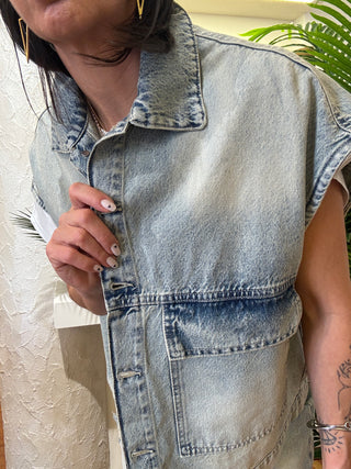 Gilet jeans Haveone slavato chiaro tasconi