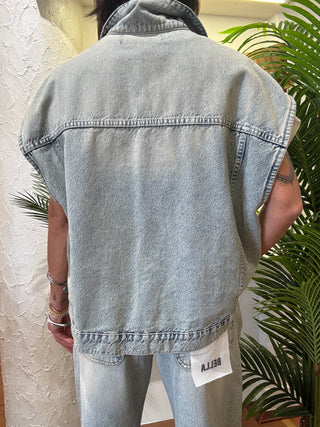 Gilet jeans Haveone slavato chiaro tasconi