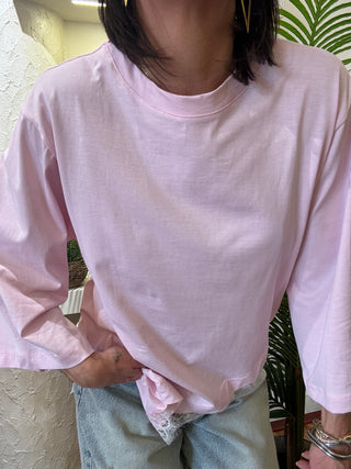 T shirt Haveone pizzo fondo col. Rosa