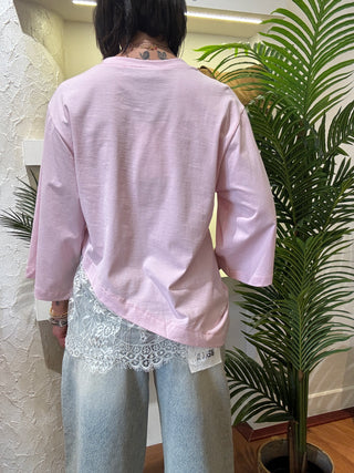T shirt Haveone pizzo fondo col. Rosa
