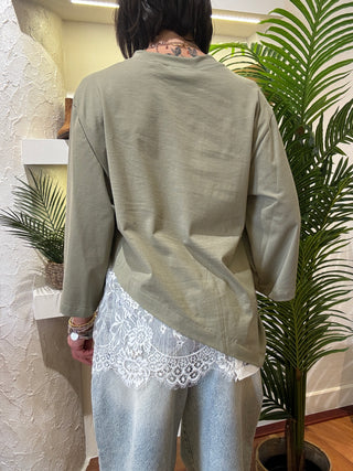 T shirt Haveone pizzo fondo col. Verde militare