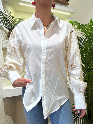 Camicia Haveone manica ricamo colore Burro