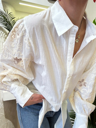 Camicia Haveone manica ricamo colore Burro