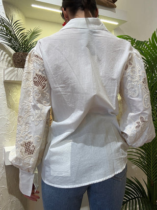 Camicia Haveone manica ricamo colore Burro