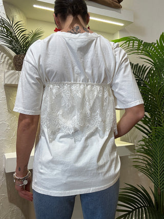T shirt Haveone con top pizzo e Macrame' col. Burro