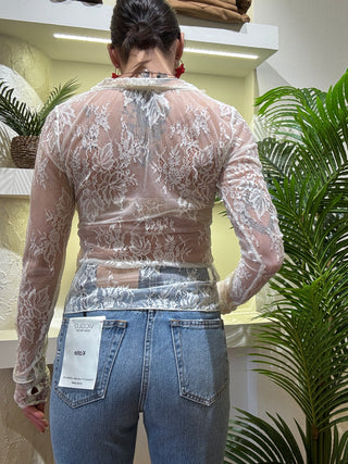 Top Vicolo manica lunga pizzo trasparente col. Burro