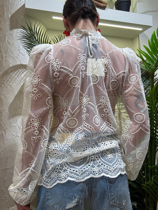 Maglia Vicolo pizzo col. Burro