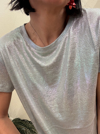 T shirt Molly Bracken tessuto olografico col. Khaki