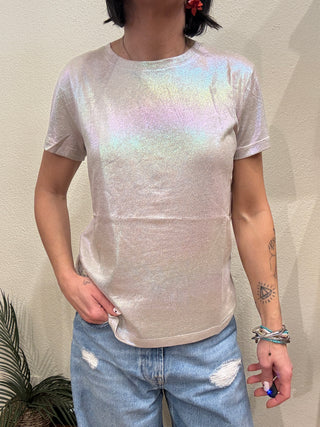 T shirt Molly Bracken tessuto olografico col. Beige