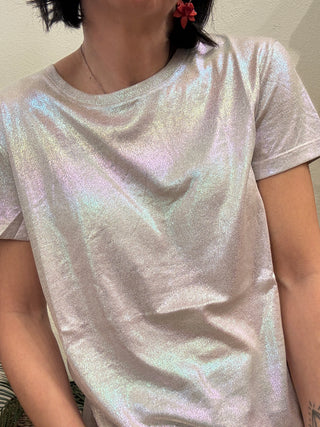 T shirt Molly Bracken tessuto olografico col. Beige
