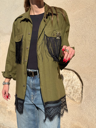 Camicia pizzo e frange Philia Loft col. Verde militare
