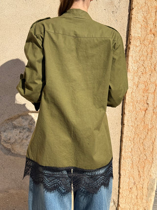 Camicia pizzo e frange Philia Loft col. Verde militare