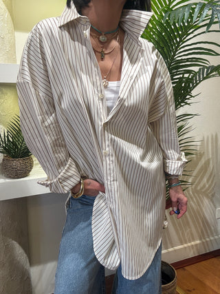 Camicia Vicolo  righe cuoio oversize