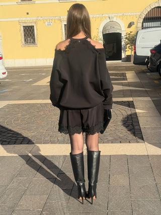 Felpa cut-out con pizzo Philia Loft col. Nero