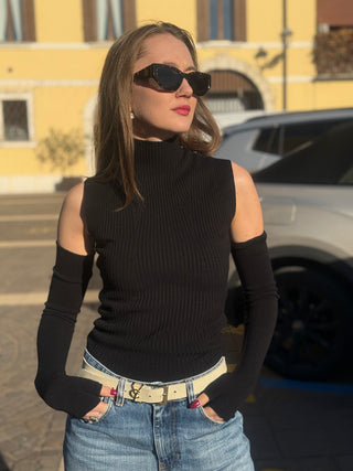 Lupetto smanicato costine Kontatto col. Nero