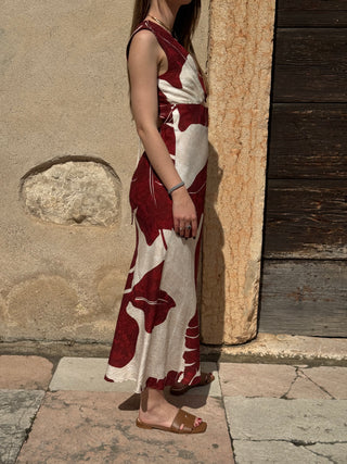 Abito lungo cut-out Have One col. Bianco e Rosso