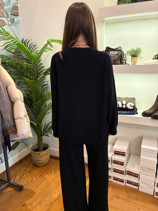 Maglia tuta girocollo micro paillettes Kontatto col. Nero