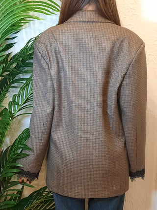 Blazer oversized fantasia check Vicolo con pizzo manica col. Nero