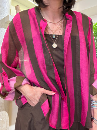 Camicia Haveone righe fuxia/moro