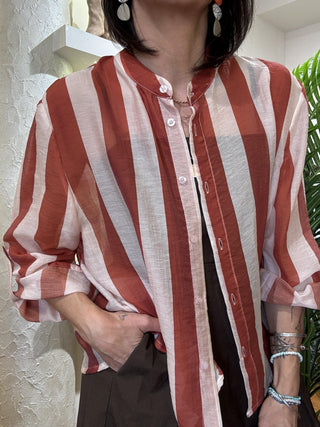 Camicia Haveone righe burro/ arancio 