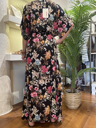 Abito Kontatto kimono lungo fiori 