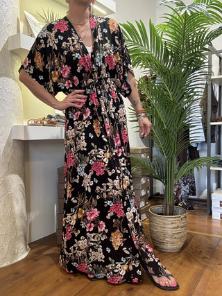 Abito Kontatto kimono lungo fiori 