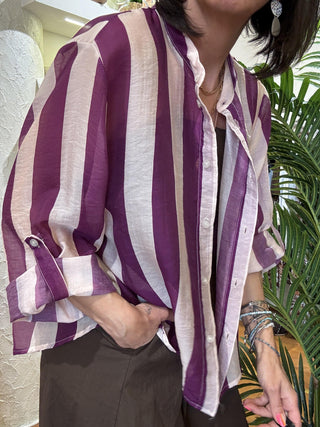 Camicia Haveone righe burro/ viola 