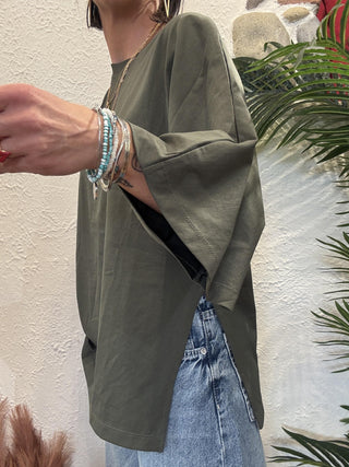 T-shirt Vicolo smanicata col. verde militare 