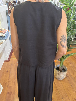 Gilet Kikisix lino con lacci col. Nero 