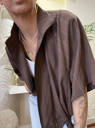 Giacca kontatto coulisse gessata col. caffè 