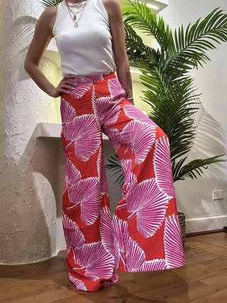 Pantalone Compagnia Fantastica palme col. rosso/ fucsia 