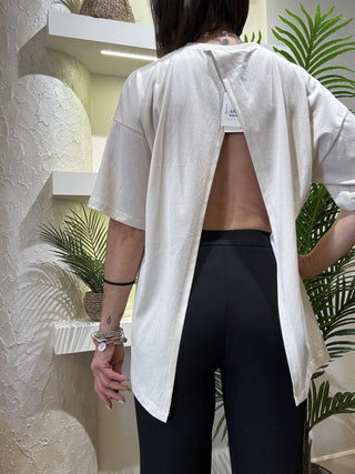 T-shirt Vicolo cut out retro col, bianco 