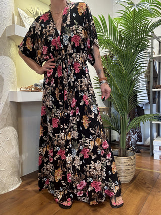 Abito Kontatto kimono lungo fiori 
