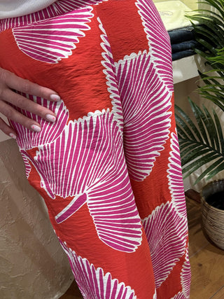 Pantalone Compagnia Fantastica palme col. rosso/ fucsia 