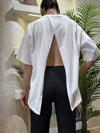 T-shirt Vicolo cut out retro col, bianco 